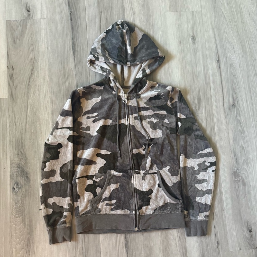 Camouflage Velour Zip-Up Hoodie